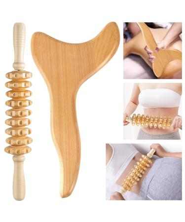 2 Pcs Wooden Gua Sha Tools Lymphatic Drainage Tool, Machomby Wood Therapy Massage Tools Manual Gua Sha Tools Anti Cellulite Massage Tool for Gua Sha Massage, Maderotherapy, Body Sculpting