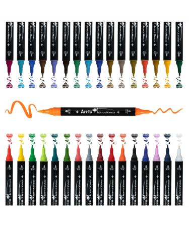 Arrtx Acrylic Paint Pens  32 Colors Brush Tip and Fine Tip (Dual Tip) Paint Markers for Rock Painting  Water Based Acrylic Painting Supplies for Fabric Painting Wood  Plastic  Canvas  Easter Egg