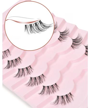 Onlyall Natural Lashes Half Lashes Natural Look False Eyelashes Wispy Lashes Natural Half Eyelashes Clear Band Lashes Pack 3D Faux Mink Lashes 7 Pairs C03 (6MM-15MM)