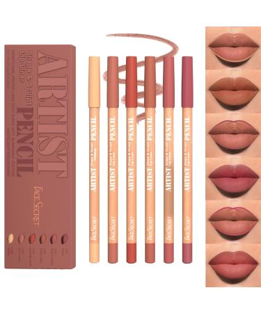 Matte Velvet Lip Liner in 6 Colors Smooth Creamy Texture Water Resistant Highly Pigmented Natural Lip Makeup Soft Long Lasting Ultra Fine Lipstick Set D