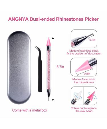 2 Pack Rhinestone Picker Dotting Pen with Replaceable Wax Tips, Tweezer - Dual-ended Diamond Tools for Nails, Pink Purple - Buy Online on GoSupps.com