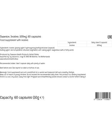 Swanson Inosine 500mg Vegan Capsules - High Strength, Lab-Tested, Vegetarian, Soy-Free, Gluten-Free, Non-GMO - 60 Count - Buy Online on GoSupps.com