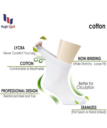 Hugh Ugoli Men's Cotton Diabetic Ankle Socks 4 Pairs 11-13 White - Wide Fit, Seamless Toe, Non-Binding Top - Buy Online on GoSupps.com