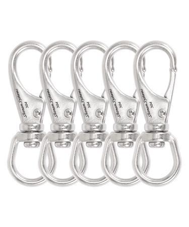 SHONAN 2.7 Inch Swivel Snap Hooks, 5 Pack Small Stainless Steel Spring Clips, Flag Pole Clips, Scuba Diving Clips Spring Hooks for Dog leashes, Keychains, Bird Feeders, Pet Chains and More