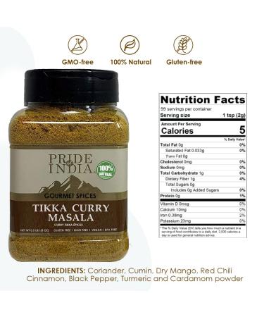 Pride of India Tikka Curry Masala Seasoning Spice - Gourmet Curry Mix (8 oz) | Vegetarian & Meat Dishes | Natural, GMO-Free & Easy to Use - Buy Online on GoSupps.com