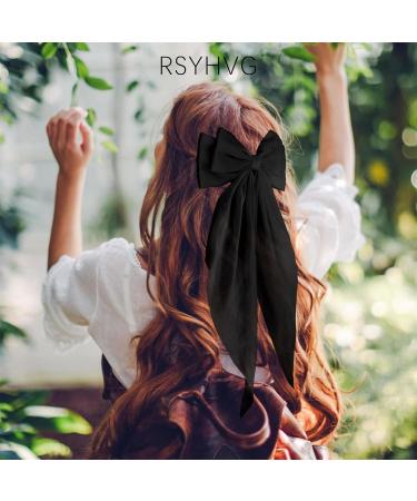 RSYHVG 2 Pieces Soft Silky Satin Hair Clip Long Tail French Ribbon Hair Pins Metal Bowknot Clips 90's Accessories for Party Valentine's Day Women Girl (Black+Black) - Buy Online on GoSupps.com