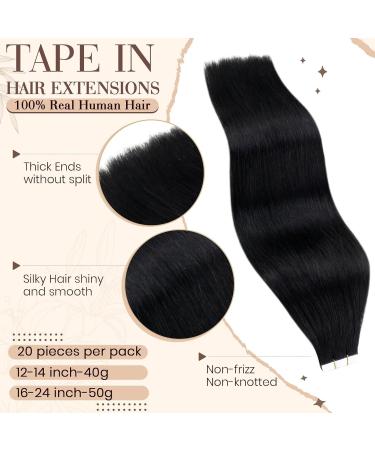 Hetto Real Hair Tape Extensions - Black Remy 50cm 50g - Luxurious Seamless Tape-In Hair Extensions - Buy Online on GoSupps.com