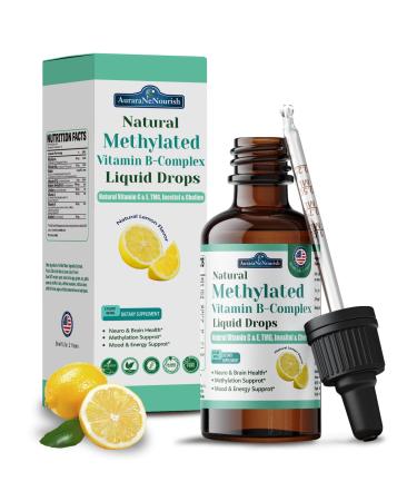 Methylated B Complex Liquid Drops, 9-in-1 Super B-Complex Methylated Multivitamin w. Methylfolate B12 TMG Inositol Vitamin C E, Methyl Vitamin B Complex for Men & Women | MTHFR Support | Energy & Mood Lemon 2 Fl Oz (Pack of