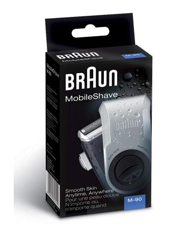 Braun MobileShave M-90 Travel Shaver Silver - Precision Trimmer, Smart Foil, Wide Floating Foil, Washable - Buy Online on GoSupps.com