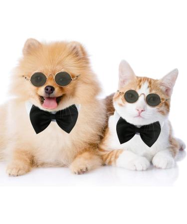 Adjustable Pet Bow Tie & Cute Sunglasses Set for Cats and Dogs - Black White - Buy Online on GoSupps.com