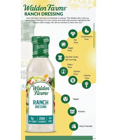 Walden Farms Ranch Dressing 12 Oz. Bottle - Delicious Salad Topping with 0g Net Carbs | Kosher Certified | Ideal for Salads, Wings, Burgers, Tacos, Pizza & More - Buy Online on GoSupps.com