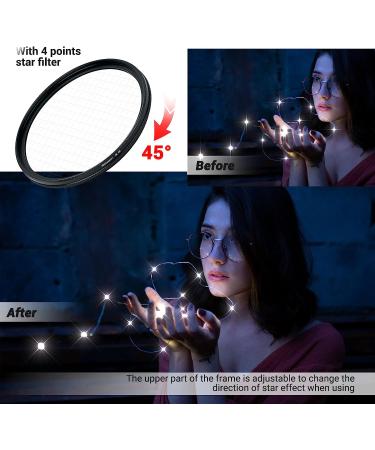 PROfezzion 67mm Star Filter Kit - 3 Pieces (4, 6, 8 Points) for Canon/Sony Camera Lens - Adjustable Starburst & Cross Star Effect Filter Set - Buy Online on GoSupps.com