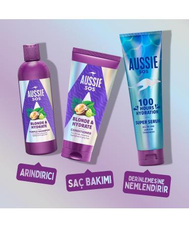 Aussie SOS Blonde & Hydrate Apr s-shampoing 350 ml pour cheveux d color s m ches et cheveux gris d m le et adoucit tout en hydratant les blonds secs et les cheveux argent s - Buy Online on GoSupps.com