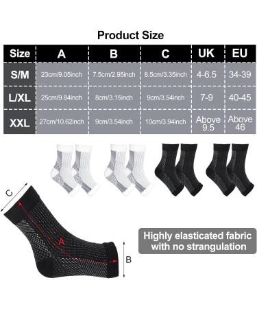 4 Pairs Neuro Socks for Men and Women Compression Socks Medical Neuropathy Socks Plantar Fasciitis Socks Sprained Ankle Support Breathable Anti-Slip Foot Support Brace for Pain Relief XXL Black White - Buy Online on GoSupps.com