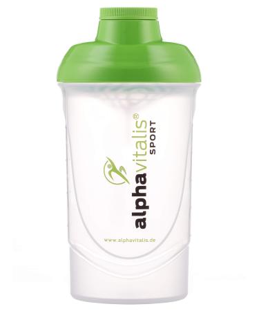 Alphavitalis Shaker Protinshake 600 ml BPA Free - Fitness Shaker Transparent - Protein Protein Protein Shaker 600 ml - Sport Fitness Shaker with a screw cap & sieve for creamy shakes transparent / green