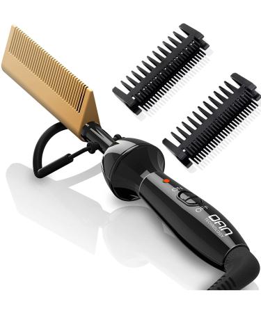 Dan Technology mini hot comb travel size pressing comb 450  hot comb electric for wigs Dual Voltage hair straightener comb for Travel & Home Professional Electric Pressing Combs for Natural Black Hair Gold-straight