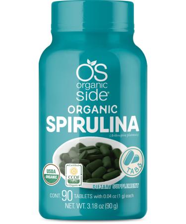 OS Organic Side | Spirulina Tablets | Pure Organic Spirulina for Energy Immunity and Wellness | 90 Vegan Tablets | Non-GMO Rich in Protein Antioxidants and Nutrients for Overall Health