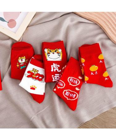 Chinese New Year Red Cotton Sports Socks - 5 Pairs | Women's Fashion 2022 Spring Festival Good Luck Socks (Size 34-39) - Buy Online on GoSupps.com