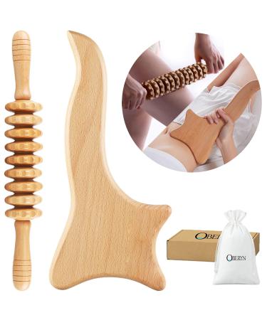 OBERYN | Body therapy set with anti-cellulite massage roller and wooden board for lymphatic drainage roller for muscle massage wood roller