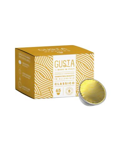 Bialetti Gusta Capsules Compatible with Bialetti System Aluminium Classic Taste Box of 65 Capsules 100% Recyclable Intensity 8