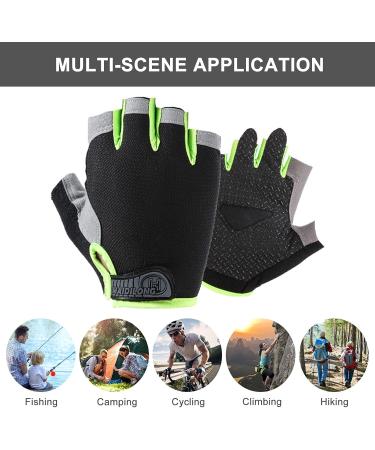 Keleily Kids Bicycle Gloves - Gel Padded Fingerless Sport Gloves for Street Riding Camping & Yoga - Green  - Buy Online on GoSupps.com