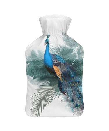 Blue Peacock Hot Water Bottle With Cover Plush Bed Bottle Hand Warmer For Adults And Children 26.5X15.3cm