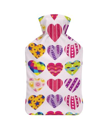 Color Heart Hot Water Bottle With Cover Plush Bed Bottle Hand Warmer For Adults And Children 26.5X15.3cm
