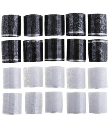 The Lord of the Tools 20 Rolls Nail Foil Transfer Stickers Lace Foils Black White Flower Foils Retro Holographic Nail Art Supplies for Women Nail Decorations DIY Arts Manicure