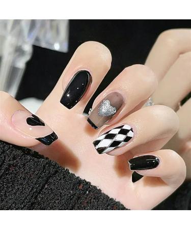 Nail Tips False Nails Tips Art Press on Nails Short False Nails with Glue Design Detachable Fake Nails Art Heart Full Cover Press on Nails Tips(20)