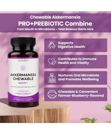 Chewable Akkermansia Probiotic and Prebiotic Supplement NOVO 2.0 with HMO Supports Gut and Oral Microbiome Supplements for Digestive Health and Skin Vitality Targeted Delivery 30 Tablets - Buy Online on GoSupps.com