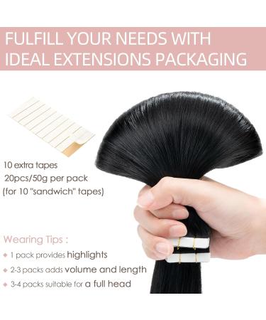 Silk-Co Tape Extensions | Real Hair 20stk | Remy Hair Skin Weft | Extreme Adhesive 40g | 35cm #01 Raben Schwarz - Buy Online on GoSupps.com