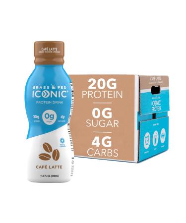 ICONIC Beverages Protein Drinks, Cafe Latte, Low Carb, High Protein, 20G Protein + 180mg Caffeine, Grass Fed, Lactose Free, Gluten Free, Non-GMO, Kosher, Keto Friendly, 11.5 Fl Oz (Pack of 12)