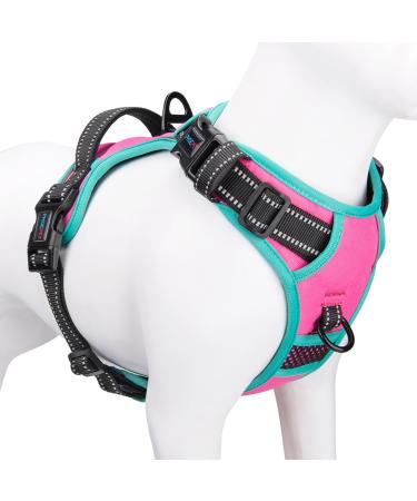 Phoepet improved dog harness without train reflective adjustable vest with training handle + 2 metal linen hooks + 3 snap buckles + 4 slide snaps (XL rose) Rosa XL