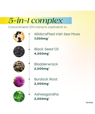 MegaFood Sea Moss Complex - Irish Sea Moss 7000mg Per Serving Plus Black Seed Oil Burdock Root Bladderwrack & Ashwagandha - Vegan Gut Health & Immune Support Supplement 120 Capsules 60 Servings - Buy Online on GoSupps.com