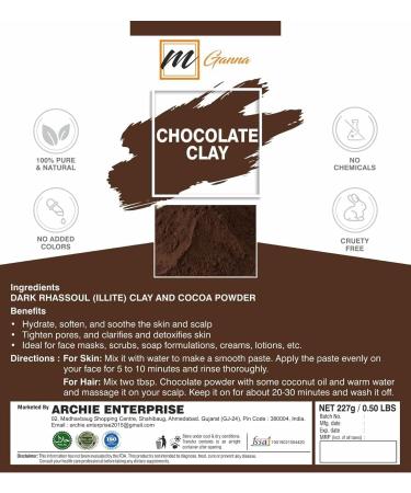 mGanna 100% Natural Chocolate Clay 0.5 LBS / 227 GMS (A Combination of Dark Rhassoul Clay And Cocoa Powder) for Hair and Facial Masks Creams Face Masks Body Wraps Scrubs and Soap Making - Buy Online on GoSupps.com
