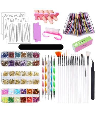 Nail art brush set 15 pieces nail brush pink 5 pieces dotted pen 30 roll strip strap nails rhinestones nails ultra thin nail seed seeds for nail art manicure set