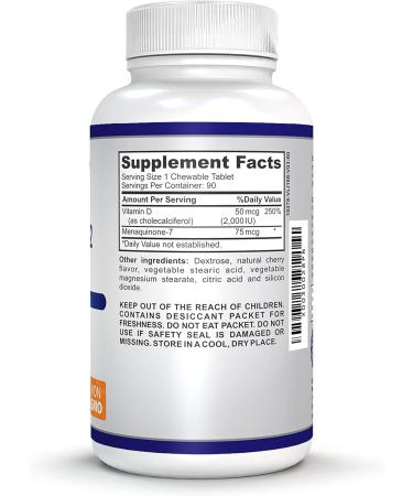 VITA Vitamin D3 + K2 2000IU Chewable Tablets | Joint & Bone Health Support | 90 Vegan Chewables - Buy Online on GoSupps.com