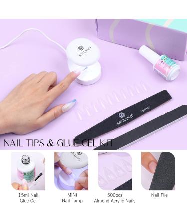 Shop Saviland 4-in-1 Nail Tips & Glue Gel Kit - 500 Almond Full Cover Tips & Mini UV LED Lamp for Easy DIY Nail Art - Buy Online on GoSupps.com