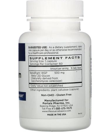 Life Source Basics WGP Beta Glucan 500mg - Immune System Support - 60 Capsules - Buy Online on GoSupps.com