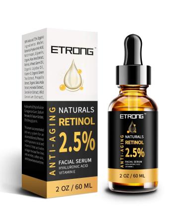 2oz Retinol Serum ETRONG High Strength Anti-aging Serum with 2.5% Retinol Hyaluronic Acid and Vitamin E for Face Acne (60ml) 60 ml (Pack of 1)