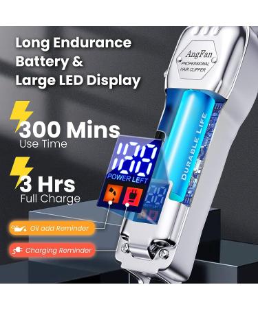 Professional Cordless Hair Clippers for Men - T-Blade Trimmer Kit with Charger, LED Display - Ideal for Hair Cutting, Beard Grooming - Household Barber Kit in Silver - Buy Online on GoSupps.com
