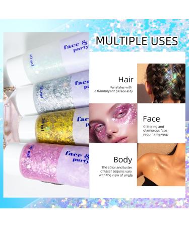Prreal Body Glitter Gel 50ml - Long-Lasting Mermaid Sequins Chunky Glitter Kit for Festival and Birthday Makeup - Pink - Buy Online on GoSupps.com
