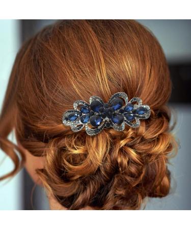 FRCOLOR Flower Crystal Rhinestones Hair Barrettes French Jewelry Hair Clip Luxury Glitter Sparkly Jeweled Hair Clips Fashion Spring Clip for Women Girls Hair Styling Accessories Dark Blue - Buy Online on GoSupps.com