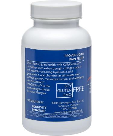 Longevity by Nature Extra Strength KollaGen II-XS- Collagen Type II with Hyaluronic Acid Chondroitin and Glucosamine Joint Support 120 Capsules. - Buy Online on GoSupps.com