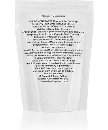 Raspberry Ketones Fruit Extract 1000mg Supplement 250 Capsules Weight Loss and Obesity Increase Lean Body Mass Improve Hair Growth Nutrition Supplements HEALTHY MOOD UK Quality Nutrients - Buy Online on GoSupps.com