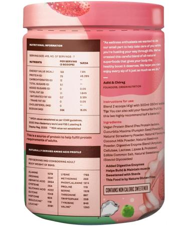 O Gin Nu#Tion Vegan Protein Powder - 100% Natural Strawberry 25g Plant-Based Protein Dairy Free Non-GMO 7 Servings 290g - International Shipping Available - Buy Online on GoSupps.com