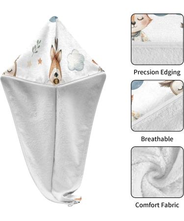 Watercolor Owl Fox Bear Bird Hair Towel 2 Pack | Super Absorbent Quick Dry Hair Turbans for Women & Girls - Buy Online on GoSupps.com