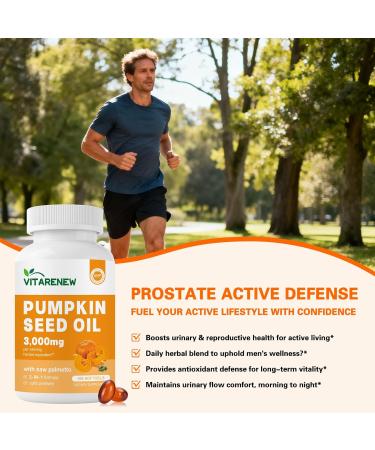 VITARENEW Pumpkin Seed Oil for Hair Growth with Saw Palmetto | 3000mg per Serving 300 Softgels | Supports Urinary & Prostate Health | Cold-Pressed Rich in Fatty Acids & Phytosterols Non-GMO - Buy Online on GoSupps.com