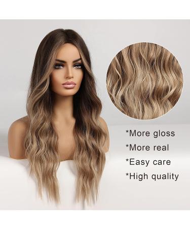 Long Ombre Dark Blonde Wigs for Women | Heat-Resistant Synthetic Wigs with Brown Roots | Daily Use & Cosplay | 66 cm - Buy Online on GoSupps.com
