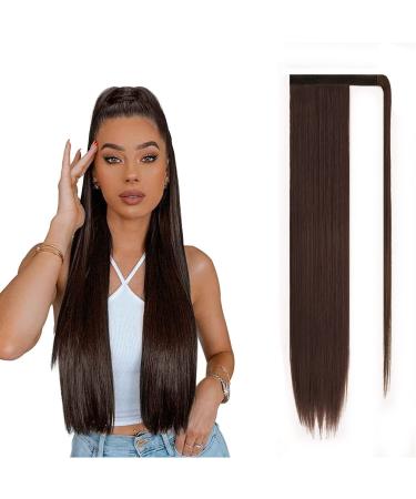 JJstar 70 cm Long Straight Ponytail Hairpiece Synthetic Hair Extension Braid Extension for Women Girls (Dark Brown) - Buy Online on GoSupps.com